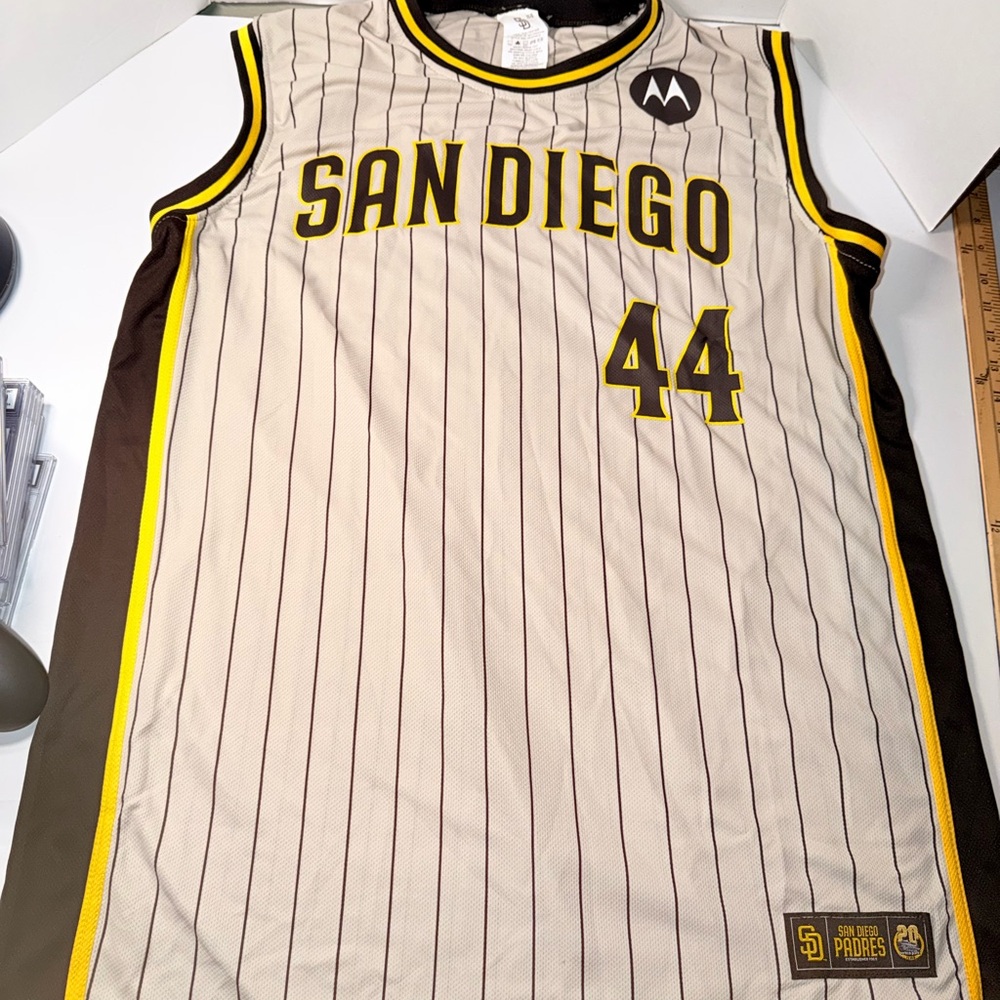 Motorola Beige Pinstripe Jersey with Brown and Yellow Trim